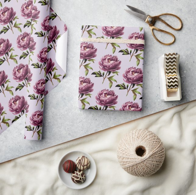 Romantic Light Lavender Purple Peonies  Wrapping Paper (Crafts)