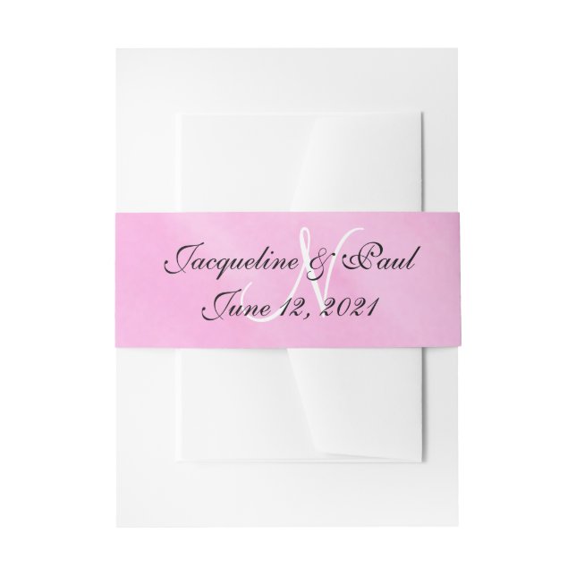 Romantic Light Pink Monogram Wedding Invitation Belly Band (Front Example)