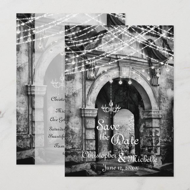 Romantic Lights Goth Archway Wedding Save the Date Invitation (Front/Back)
