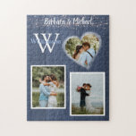 Romantic Lights Photos Personalised    Jigsaw Puzzle<br><div class="desc">This jigsaw puzzle is perfect as a gift for the newlyweds or for an anniversary or Valentine's Day. The heart and their photo will tell the story with twinkling lights for an added romantic moment -- for the special day and forever more. With their monogram and family name on the...</div>