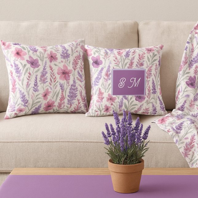 Romantic lila pink Pastel Botanical Spring Meadow Cushion (Creator Uploaded)