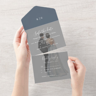 romantic lilac couple photo wedding safe the date all in one invitation