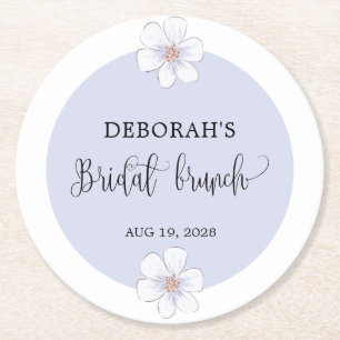 Romantic Lilac Floral Bridal Shower  Round Paper Coaster