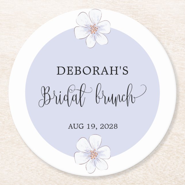 Romantic Lilac Floral Bridal Shower  Round Paper Coaster (Front)