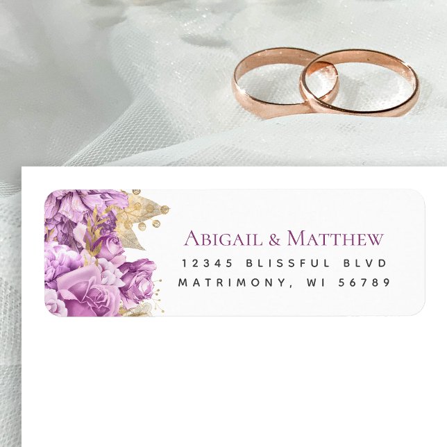 Romantic Lilac Gold Floral Wedding Return Address (Creator Uploaded)