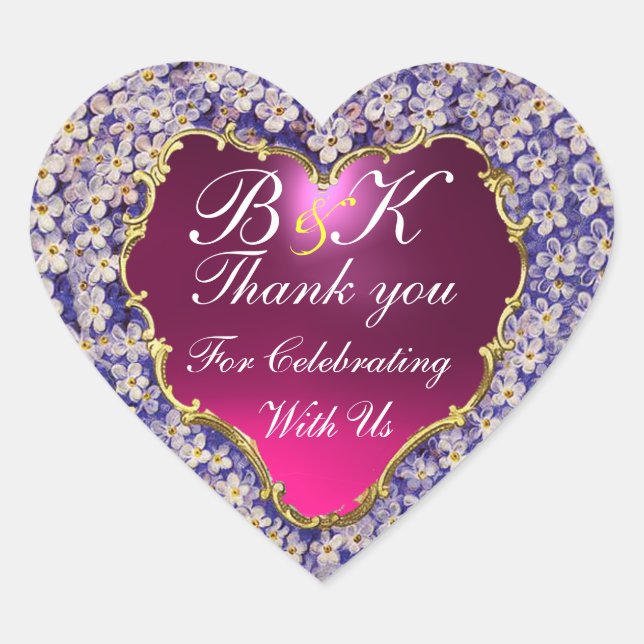 ROMANTIC LILAC HEART MONOGRAM Thank you Heart Sticker (Front)