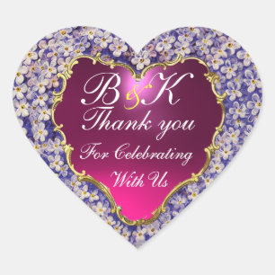 ROMANTIC LILAC HEART MONOGRAM Thank you Sticker