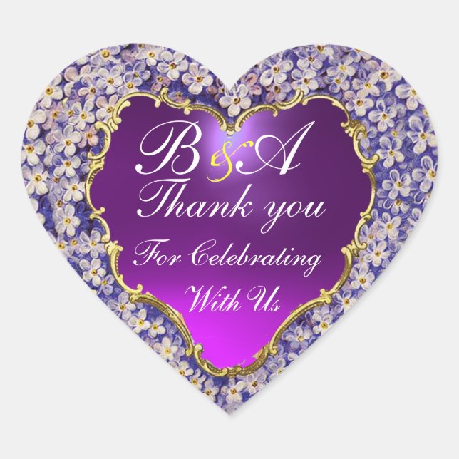 ROMANTIC LILAC HEART MONOGRAM Thank you Sticker (Front)