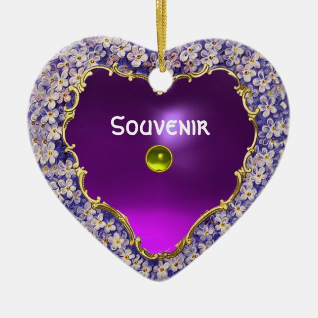 ROMANTIC LILAC HEART PHOTO TEMPLATE CERAMIC TREE DECORATION (Front)