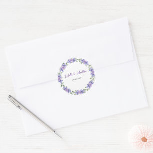 Romantic Lilac Hydrangea Blossoms Wreath Wedding Classic Round Sticker