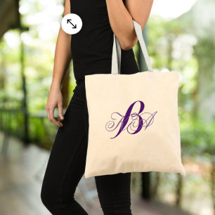 romantic lilac ombre purple monograms bridesmaid tote bag