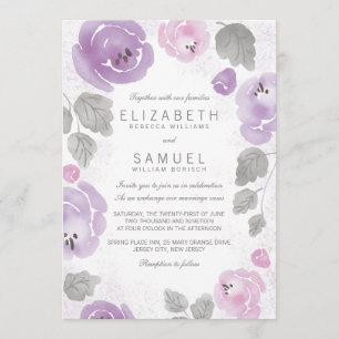 Romantic Lilac Watercolor Roses Wedding Invitation