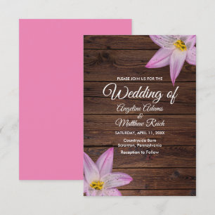 Romantic Lilly Flowers Wooden Formal Wedding Invitation