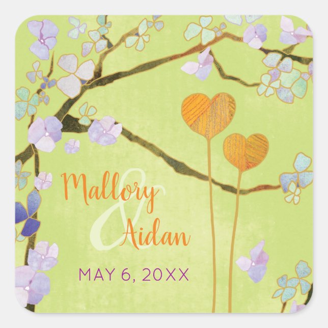Romantic Lime Green Wedding Save the Date Square Sticker (Front)