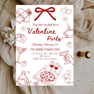 Romantic Line Art Heart Celebration Party Invitation