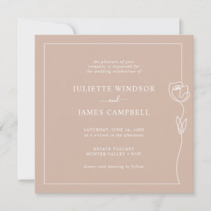 Romantic Line Rose Square Wedding  Invitation