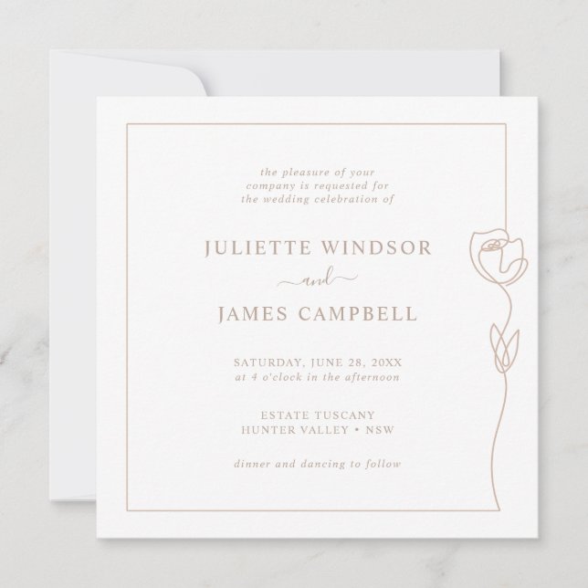 Romantic Line Rose Square Wedding  Invitation (Front)