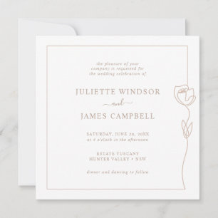Romantic Line Rose Square Wedding  Invitation
