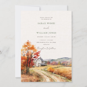 Romantic linen fall farm Wedding Invitation