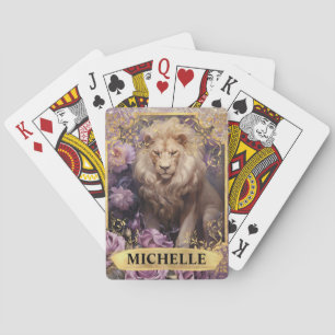 Romantic Lion and Purple Roses Fantasy Playing Cards