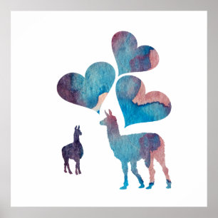 Romantic Llama Art Poster