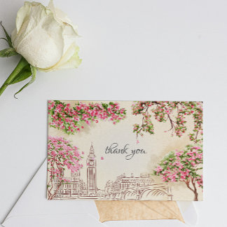 Romantic London Skyline Flower Wedding Thank You Card