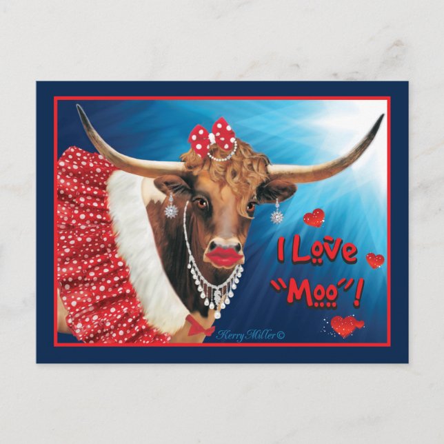 Romantic Longhorn Cow Valentine Postcard (Front)
