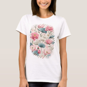 Romantic Lotus in Pink, Cream, and Soft Green T-Shirt