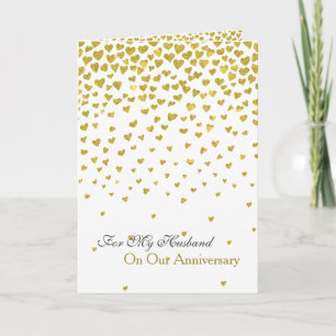 Romantic Love Anniversary Gold Hearts Card