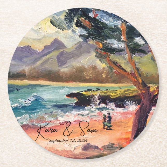 Romantic ‘Love at Pounders Beach’ Paper Coaster (Front)