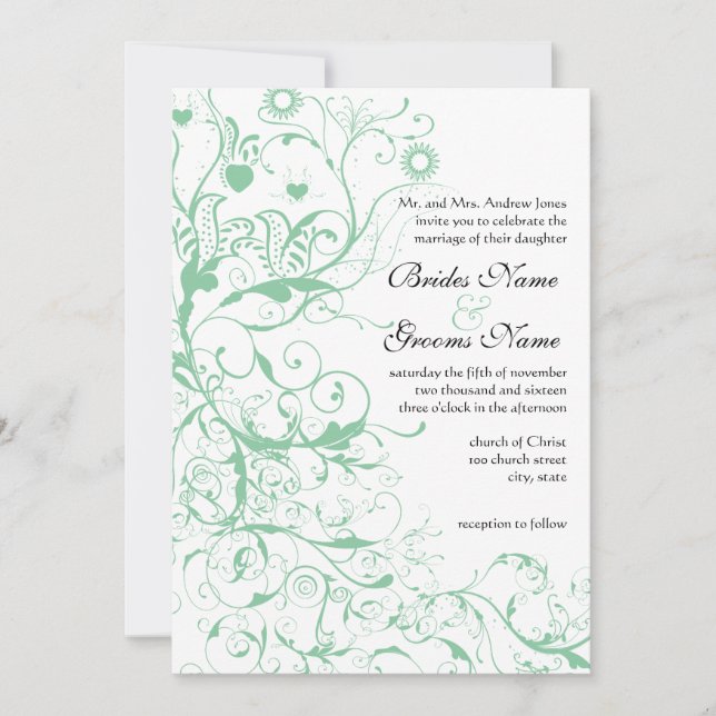 Romantic Love Bird Mint Wedding Invitation (Front)
