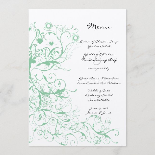 Romantic Love Bird Mint Wedding Menu (Front)