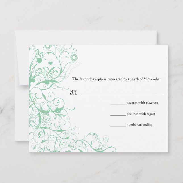 Romantic Love Bird Mint Wedding RSVP Card (Front)