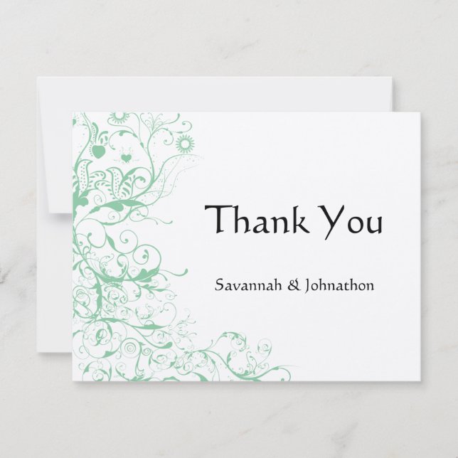 Romantic Love Bird Mint Wedding Thank You Card (Front)