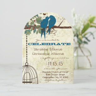 Romantic Love Bird Sitting In Tree Wedding Invite