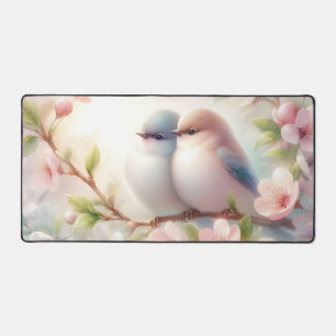 Romantic Love Birds Cherry Blossom Branch Desk Mat