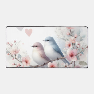 Romantic Love Birds Cherry Blossom Branch Desk Mat