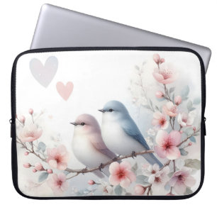 Romantic Love Birds Cherry Blossom Branch Laptop Sleeve