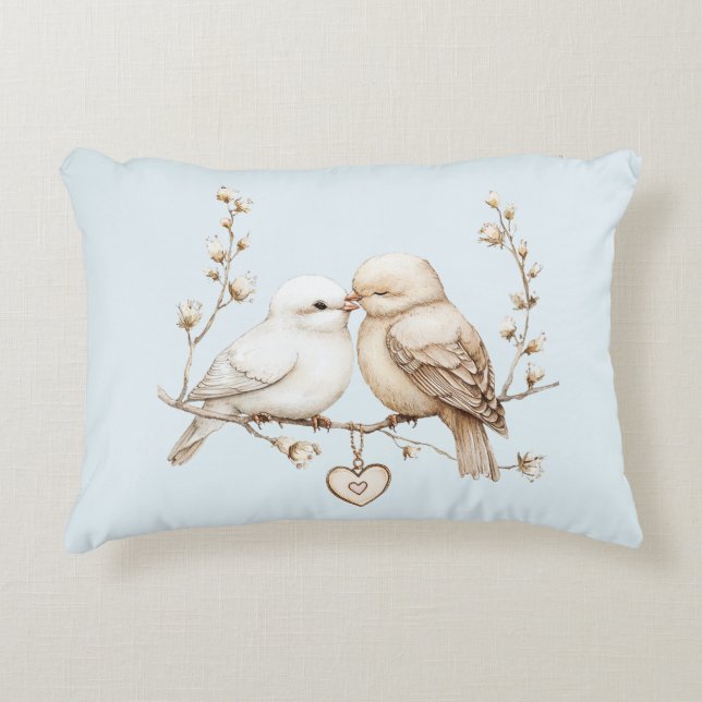 Romantic Love Birds Cloud Heart Decorative Cushion (Front)