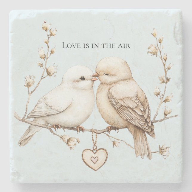Romantic Love Birds Heart  Stone Coaster (Front)