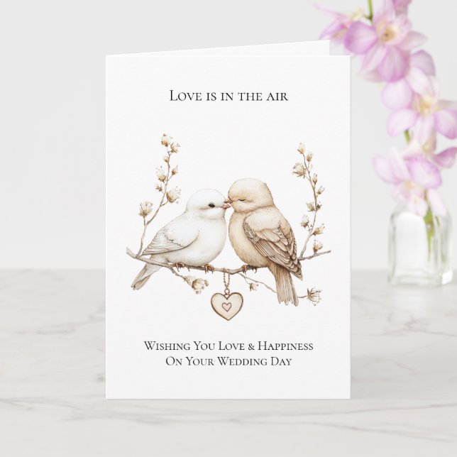 Romantic Love Birds Heart Wedding Card (Orchid)