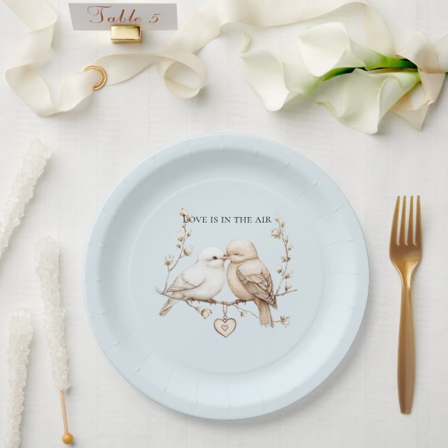 Romantic Love Birds Heart Wedding Paper Plate (Wedding)