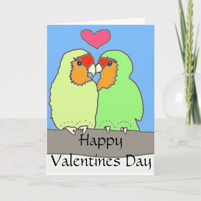 Romantic Love Birds Kissing on a Branch Holiday Card (Front)