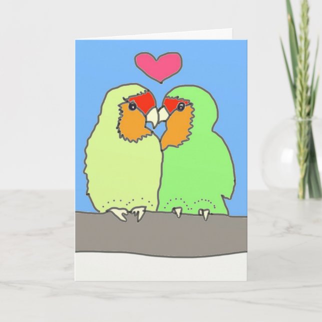 Romantic Love Birds Kissing on a Branch Holiday Card (Front)