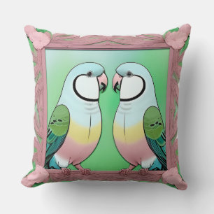 Romantic Love Birds Parrots on Flower Branch  Cushion