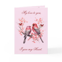 Romantic Love Birds - Pink Cherry Trees Valentine
