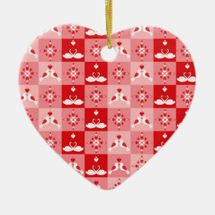 Romantic Love Birds & Swan Hearts Seamless Valenti Ceramic Tree Decoration