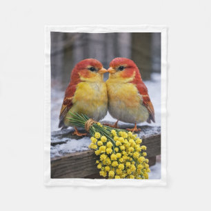 Romantic Love Birds with Yellow Flowers Fleece Bla Blanket