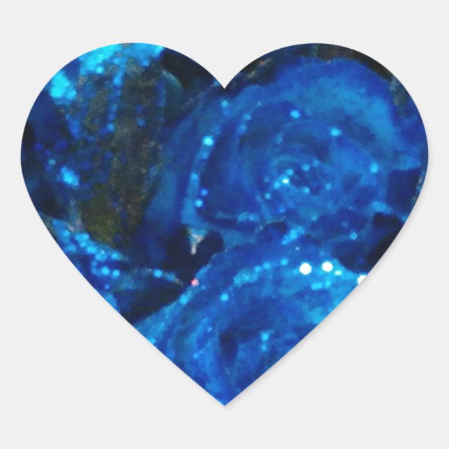 Romantic Love Blue Glitter Glamour Roses Heart Sticker (Front)