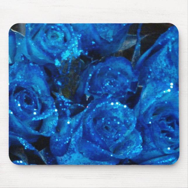 Romantic Love Blue Glitter Glamour Roses Mouse Mat (Front)